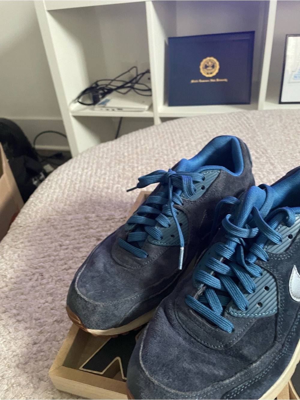 Nike Men's Dark Navy Suede Sneakers with Blue Accents